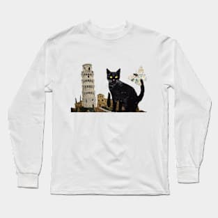 Black Cat in Pisa Italy Long Sleeve T-Shirt